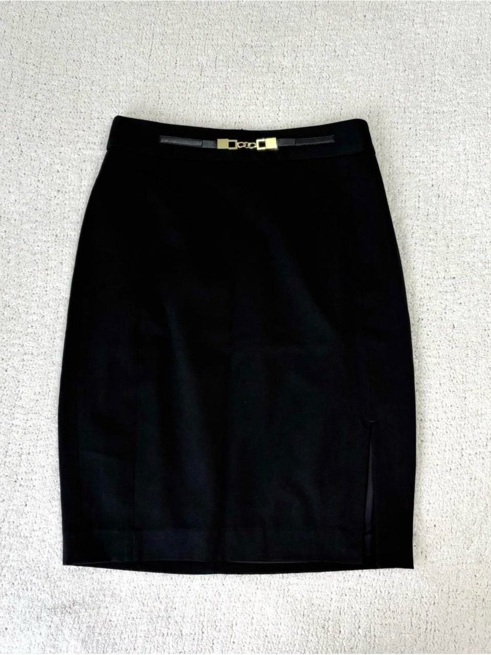 Y2K Express black pencil skirt with gold belt